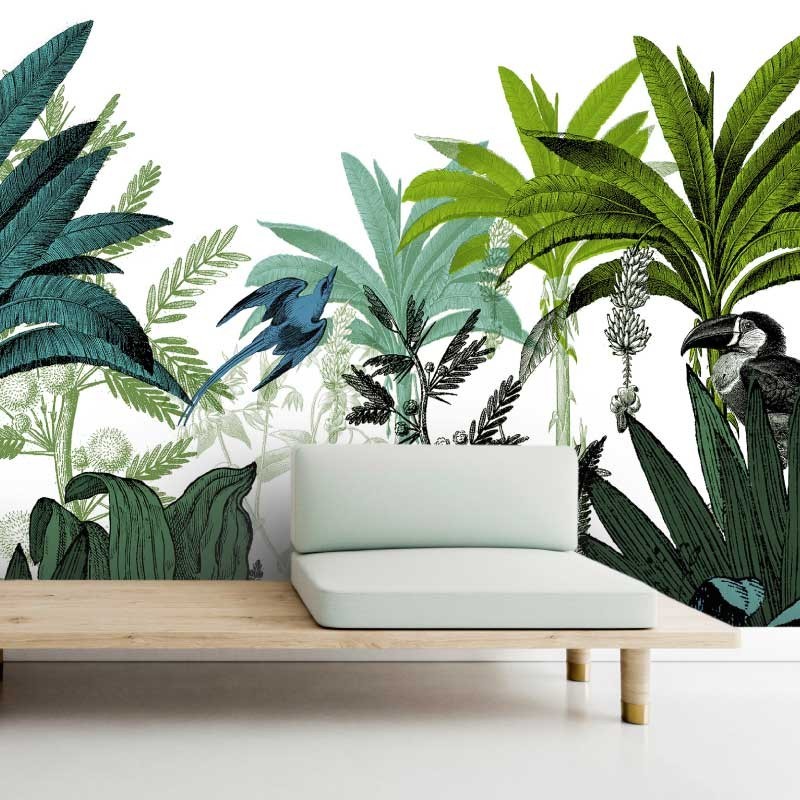 Motif Palmier intemporel noir et blanc - Papier peint fabricant Français Noe Paper