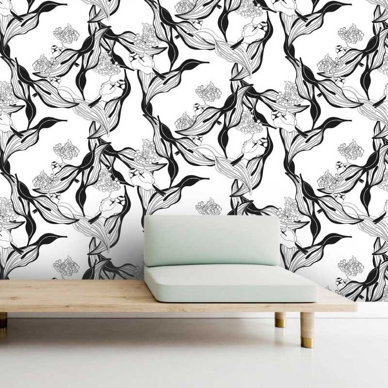 Motif Palmier intemporel noir et blanc - Papier peint fabricant Français Noe Paper