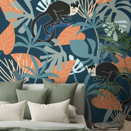 Motif Palmier intemporel noir et blanc - Papier peint fabricant Français Noe Paper