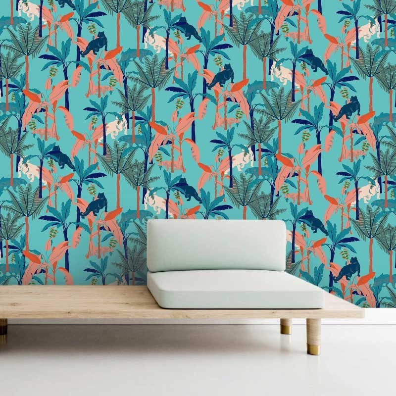 Motif Palmier intemporel noir et blanc - Papier peint fabricant Français Noe Paper