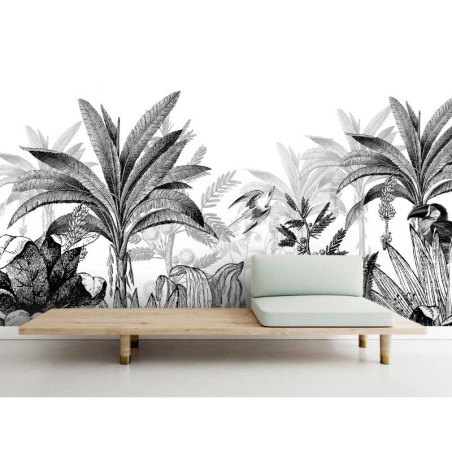 Motif Palmier intemporel noir et blanc - Papier peint fabricant Français Noe Paper
