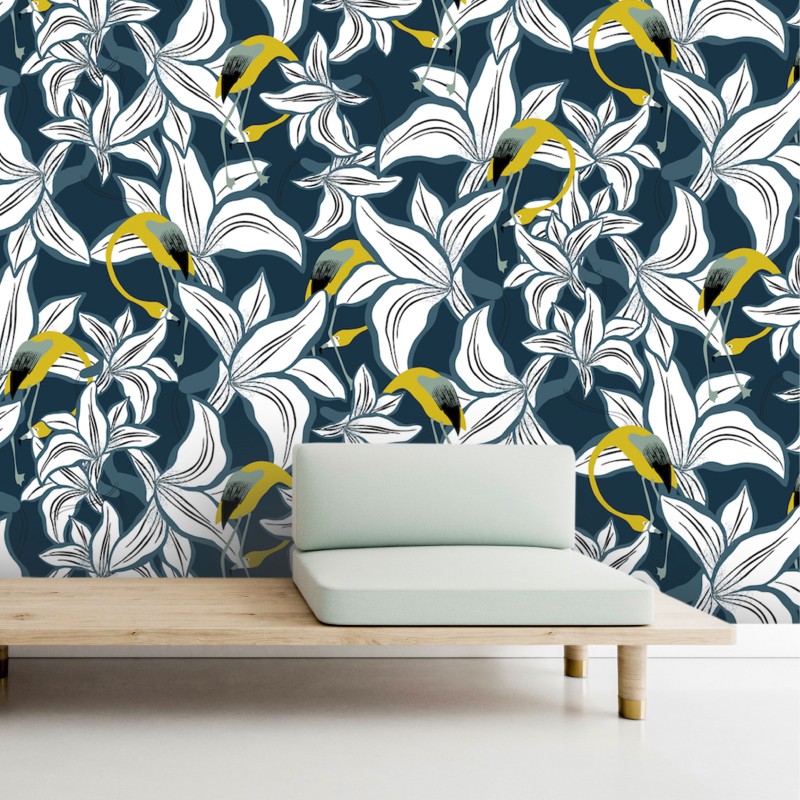 Motif Palmier intemporel noir et blanc - Papier peint fabricant Français Noe Paper