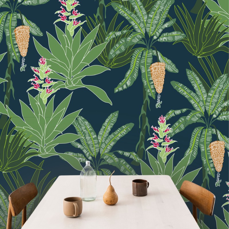 Motif Palmier intemporel noir et blanc - Papier peint fabricant Français Noe Paper