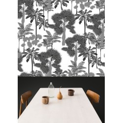 Motif Palmier intemporel noir et blanc - Papier peint fabricant Français Noe Paper