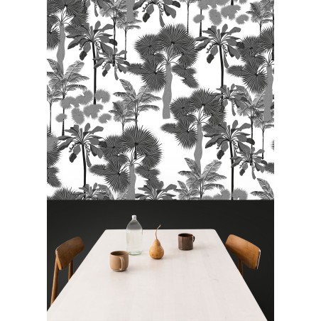 Motif Palmier intemporel noir et blanc - Papier peint fabricant Français Noe Paper
